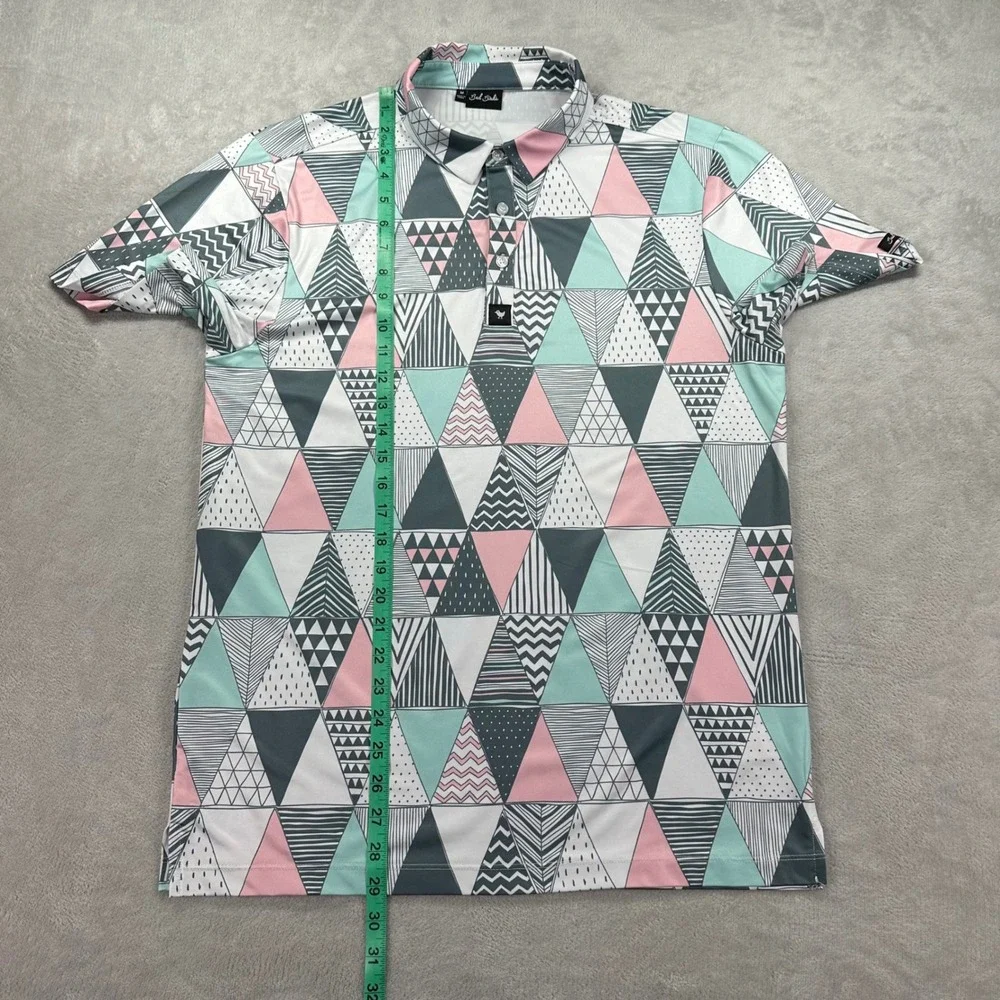 Bad Birdie Polo Shirt Mens Medium Multicolor Geometric Triangle Golf Performance - Picture 10 of 11